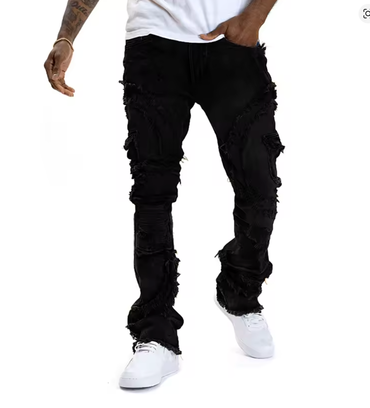 Black Skinny Stacked Jeans – Frayed Rips & Street Fit